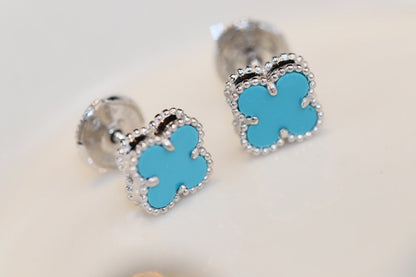 [Riva Jewelry ]CLOVER MINI TURQUOISE SILVER STUD EARRINGS