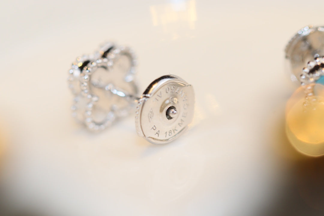 [Riva Jewelry ]CLOVER MINI TURQUOISE SILVER STUD EARRINGS