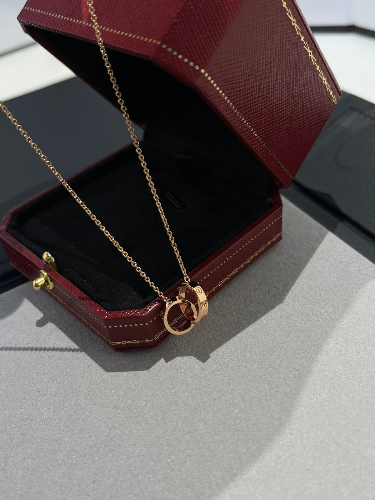 [Riva Jewelry ]LOVE NECKLACE DOUBLE RING PINK GOLD