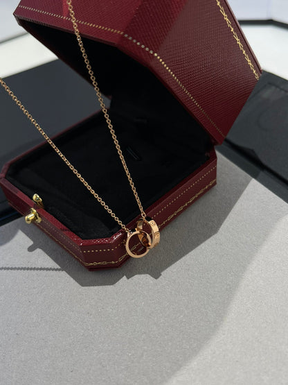 [Riva Jewelry ]LOVE NECKLACE DOUBLE RING PINK GOLD