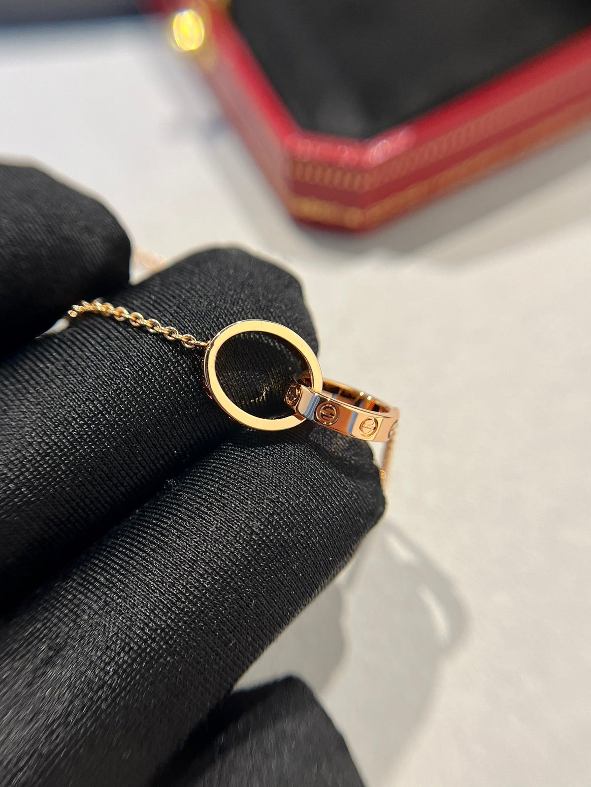 [Riva Jewelry ]LOVE NECKLACE DOUBLE RING PINK GOLD