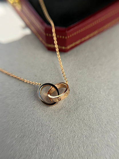 [Riva Jewelry ]LOVE NECKLACE DOUBLE RING PINK GOLD