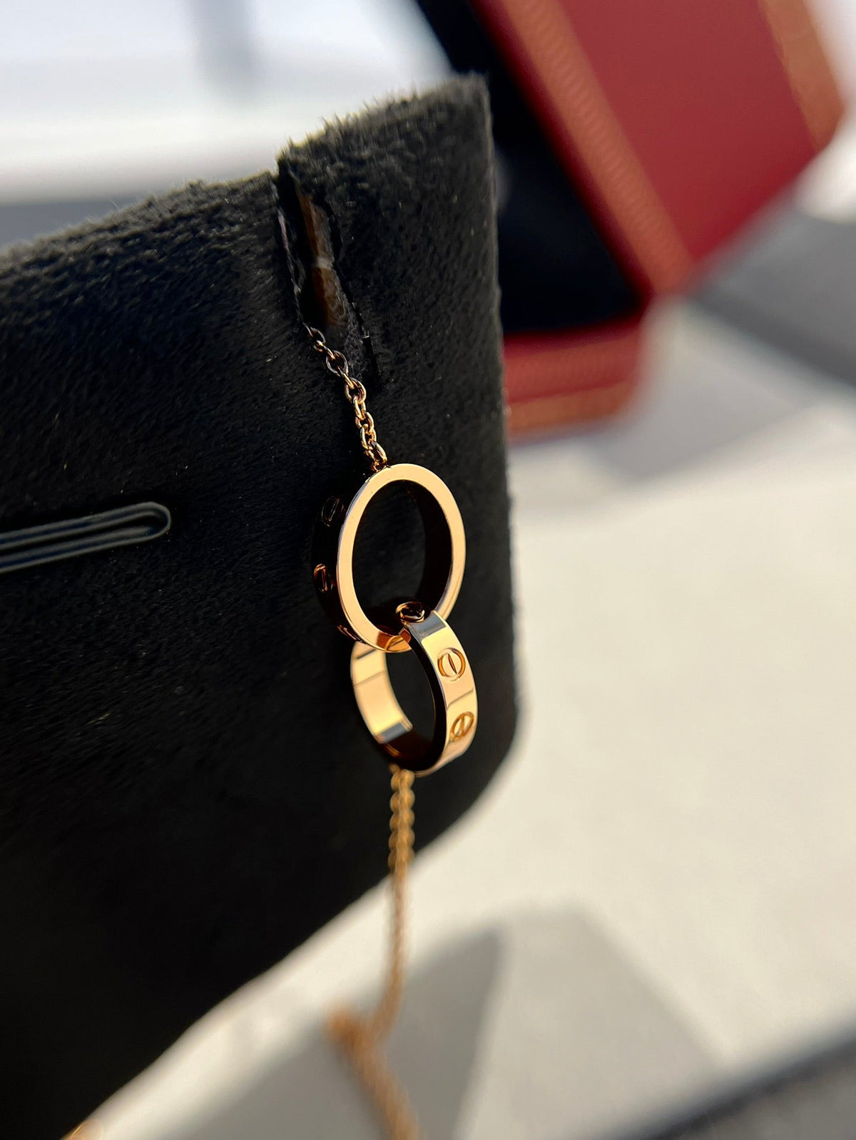 [Riva Jewelry ]LOVE NECKLACE DOUBLE RING PINK GOLD