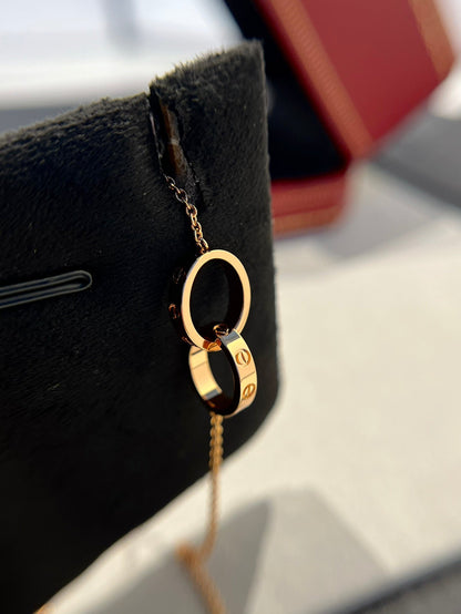 [Riva Jewelry ]LOVE NECKLACE DOUBLE RING PINK GOLD