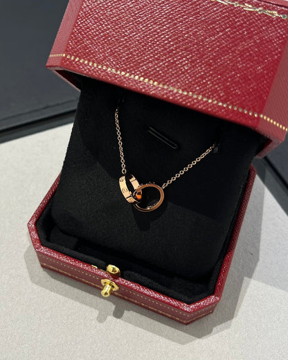 [Riva Jewelry ]LOVE NECKLACE DOUBLE RING PINK GOLD