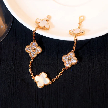 [Riva Jewelry]LUCKY CLOVER 5-MOTIF BRACELET - WHITE MOTHER-OF-PEARL COLLECTION