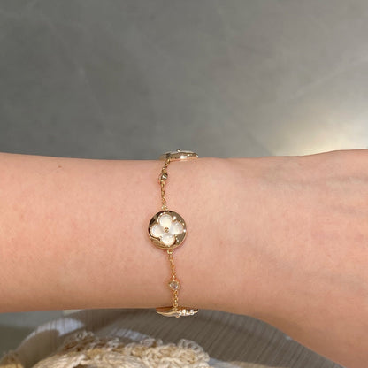 [Riva Jewelry ]STAR AND SUN 4 MOTIF WHITE MOP PINK GOLD BRACELET