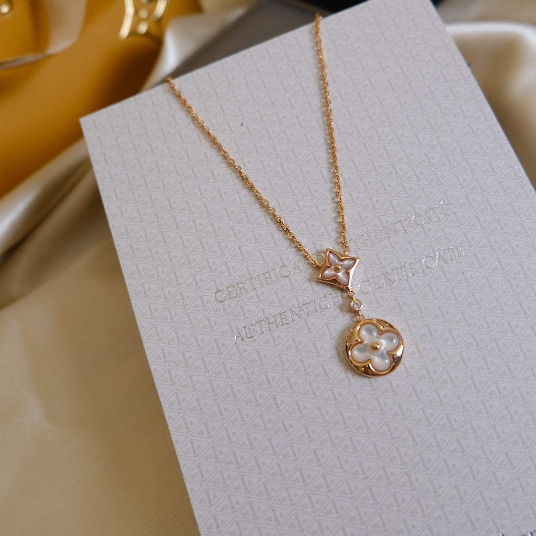 [Riva Jewelry]STERN UND SONNE WEISSES PERLMUTT 2 MOTIV ROSÉGOLD HALSKETTE