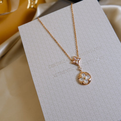 [Riva Jewelry]STERN UND SONNE WEISSES PERLMUTT 2 MOTIV ROSÉGOLD HALSKETTE