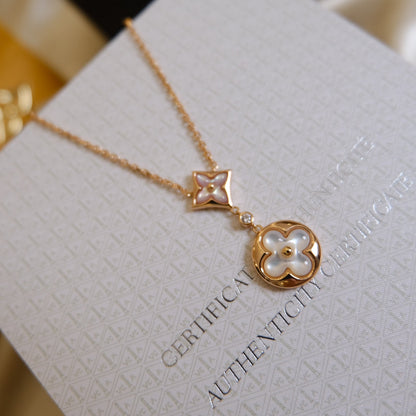 [Riva Jewelry]STERN UND SONNE WEISSES PERLMUTT 2 MOTIV ROSÉGOLD HALSKETTE