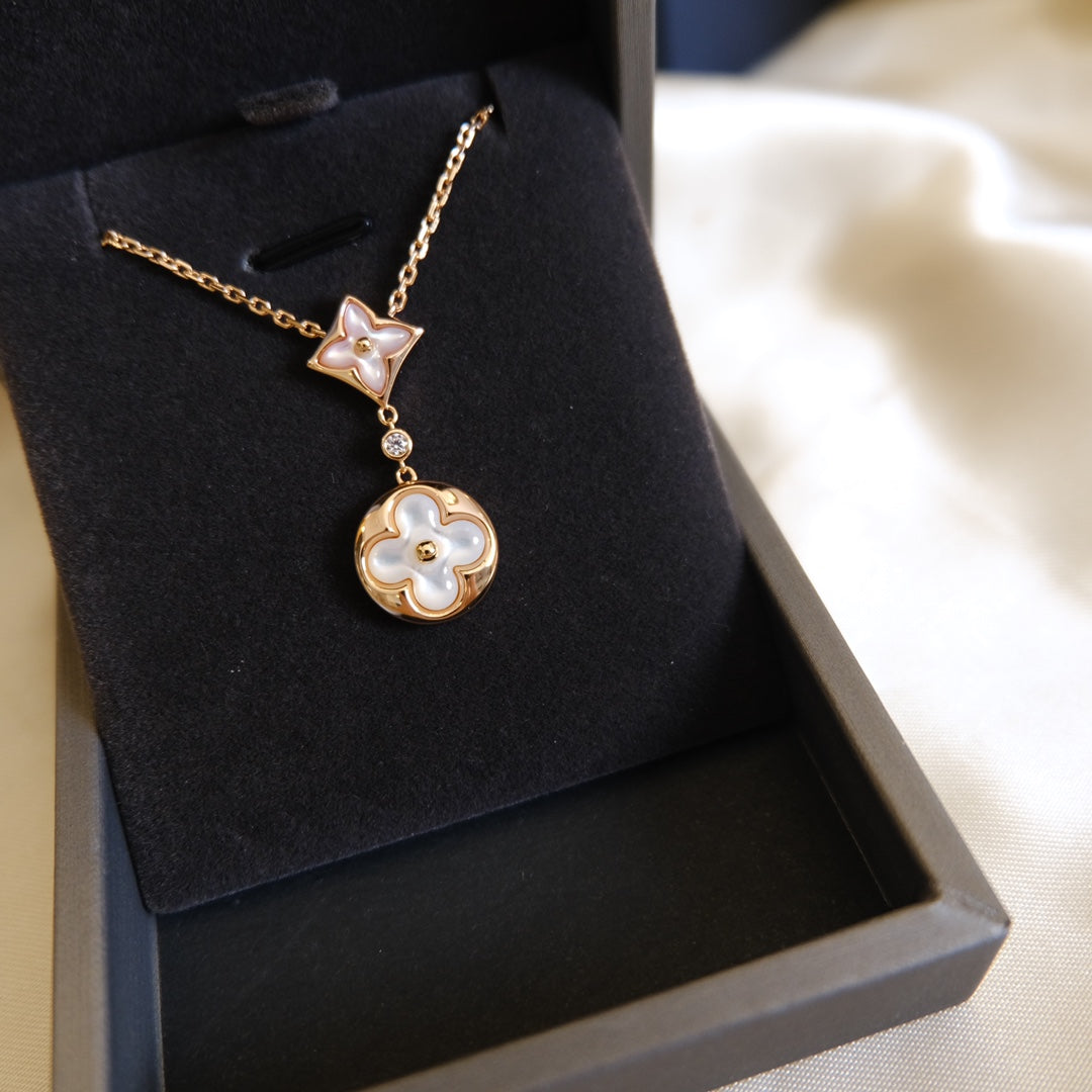 [Riva Jewelry]STERN UND SONNE WEISSES PERLMUTT 2 MOTIV ROSÉGOLD HALSKETTE