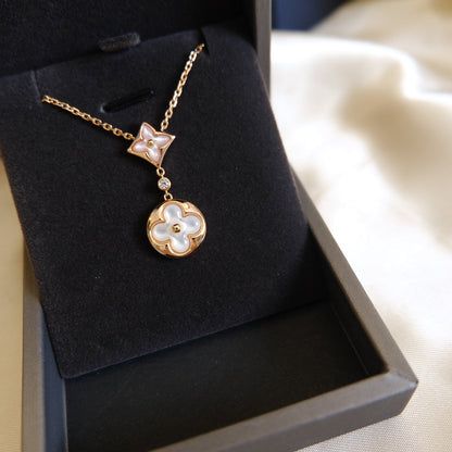 [Riva Jewelry]STERN UND SONNE WEISSES PERLMUTT 2 MOTIV ROSÉGOLD HALSKETTE