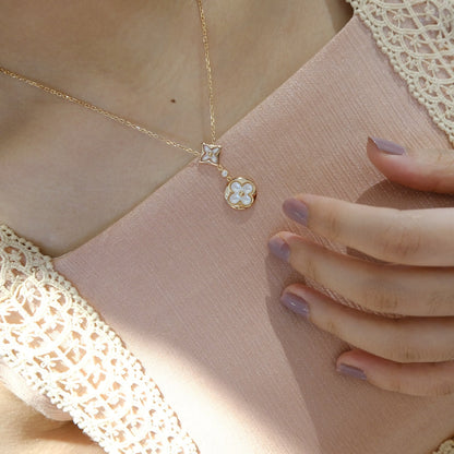 [Riva Jewelry]STERN UND SONNE WEISSES PERLMUTT 2 MOTIV ROSÉGOLD HALSKETTE