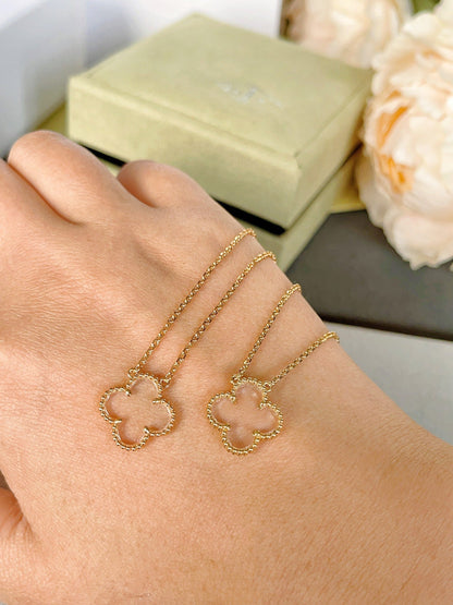[Riva Jewelry ]CLOVER ROCK CRYSTAL ROSE GOLD NECKLACE