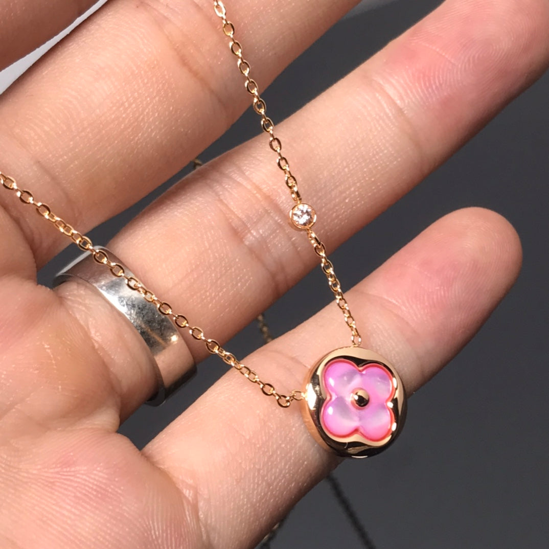 [Riva Jewelry ]COLOR BLOSSOM PINK MOP SUN GOLD NECKLACE