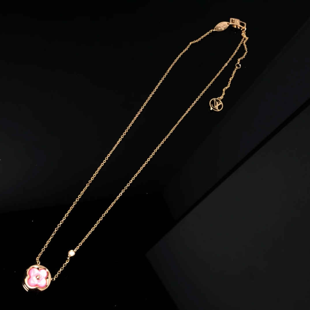 [Riva Jewelry ]COLOR BLOSSOM PINK MOP SUN GOLD NECKLACE