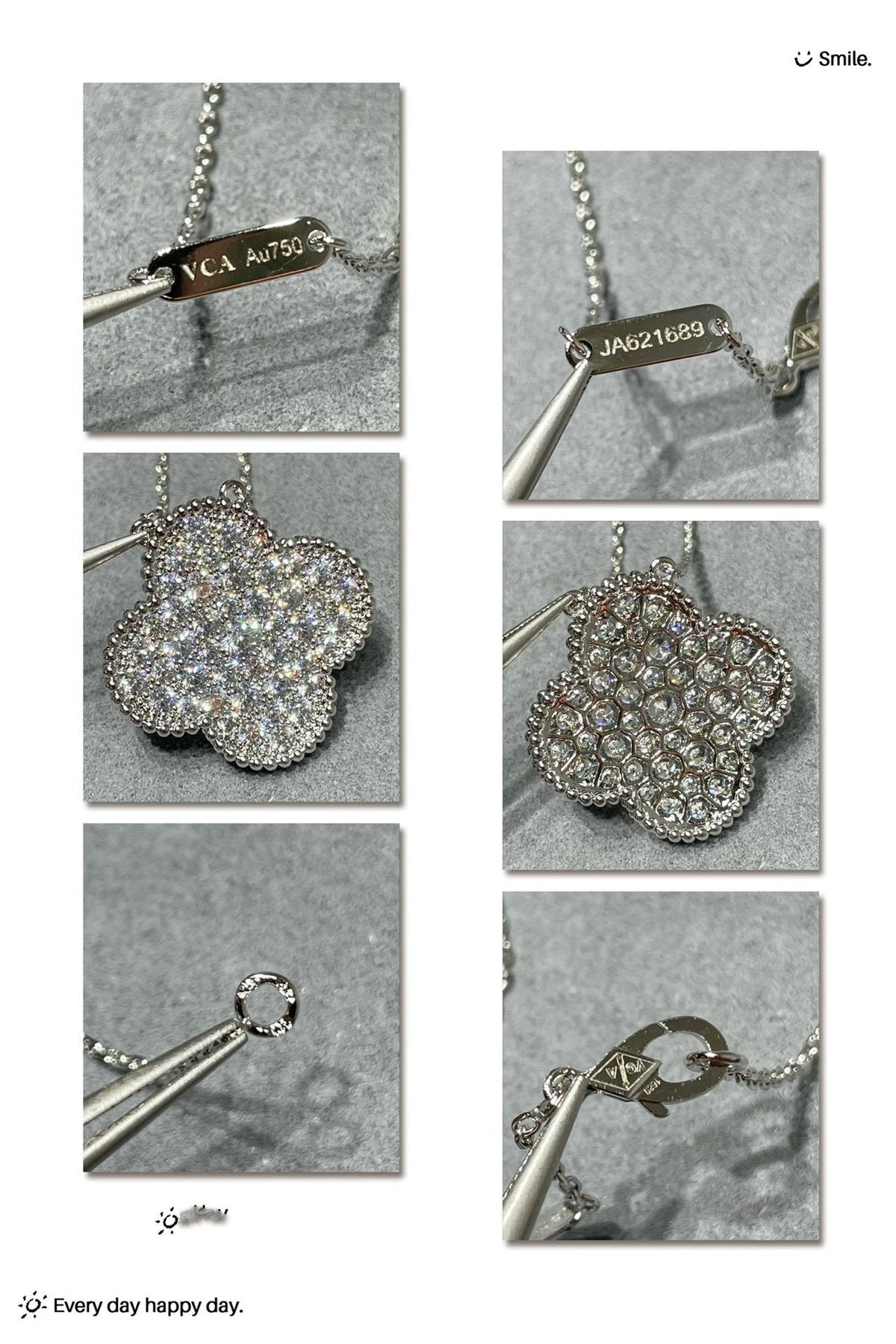 [Riva Jewelry ]CLOVER 25MM LARGE PENDANT DIAMOND PAVED SILVER NECKLACE