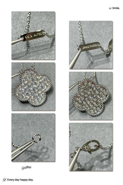 [Riva Jewelry ]CLOVER 25MM LARGE PENDANT DIAMOND PAVED SILVER NECKLACE
