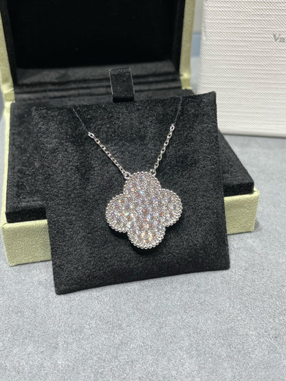 [Riva Jewelry ]CLOVER 25MM LARGE PENDANT DIAMOND PAVED SILVER NECKLACE
