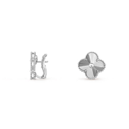 [Riva Jewelry]15MM CLOVER FLOWER STUD EARRINGS WHITE GOLD COLLECTION