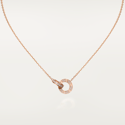 [Riva Jewelry ]LOVE 7.6MM NECKLACE ROSE GOLD AND SILVER  FULL DIAMOND