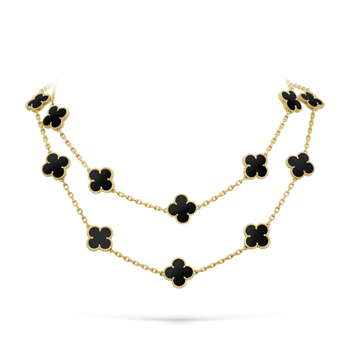 [Riva Jewelry ]CLOVER 20 MOTIFS ONYX NECKLACE