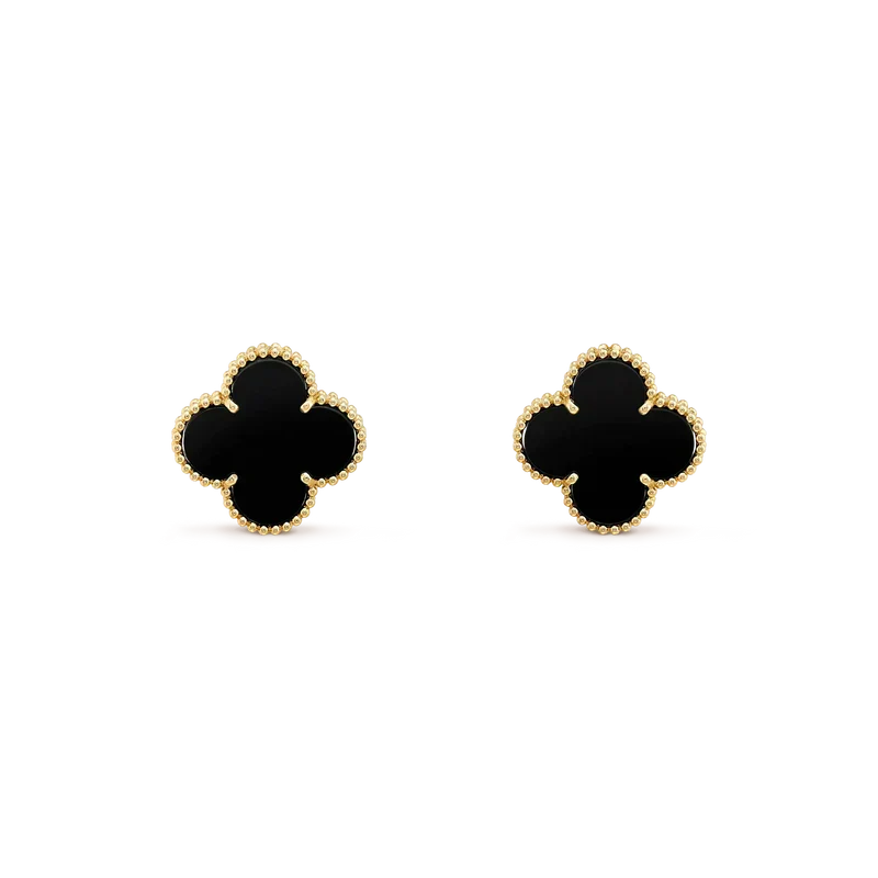 [Riva Jewelry ]CLOVER MEDIUM 1 MOTIFS  ONYX STUD EARRINGS