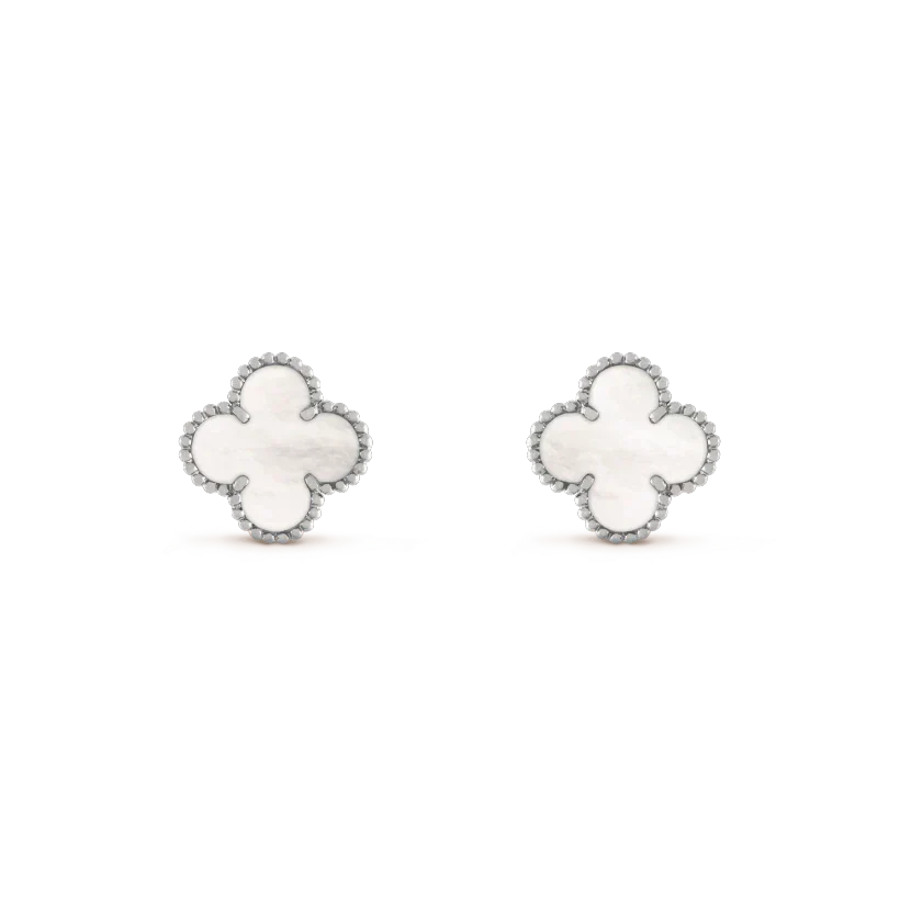 [Riva Jewelry ]CLOVER MEDIUM 1 MOTIFS  WHITE MOP EARRINGS SILVER