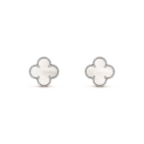 [Riva Jewelry ]CLOVER MEDIUM 1 MOTIFS  WHITE MOP EARRINGS SILVER
