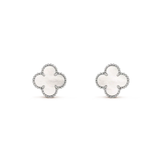 [Riva Jewelry ]CLOVER MEDIUM 1 MOTIFS  WHITE MOP EARRINGS SILVER