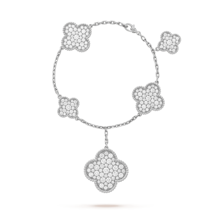 [Riva Jewelry ]CLOVER 6 MOTIFS SILVER DIAMOND BRACELET