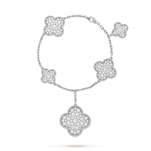 [Riva Jewelry ]CLOVER 6 MOTIFS SILVER DIAMOND BRACELET