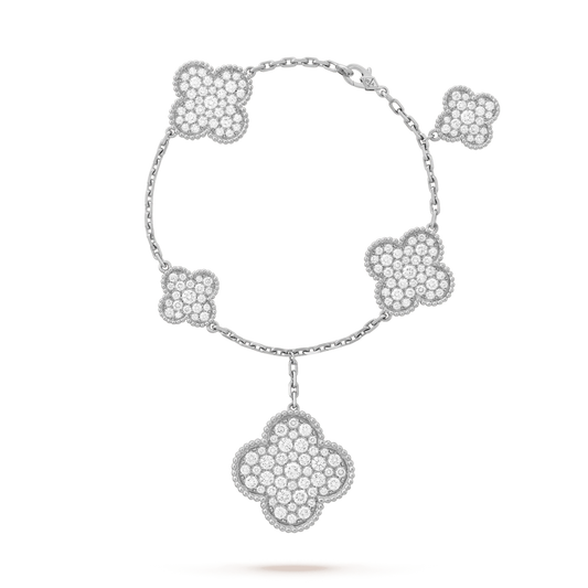[Riva Jewelry ]CLOVER 6 MOTIFS SILVER DIAMOND BRACELET