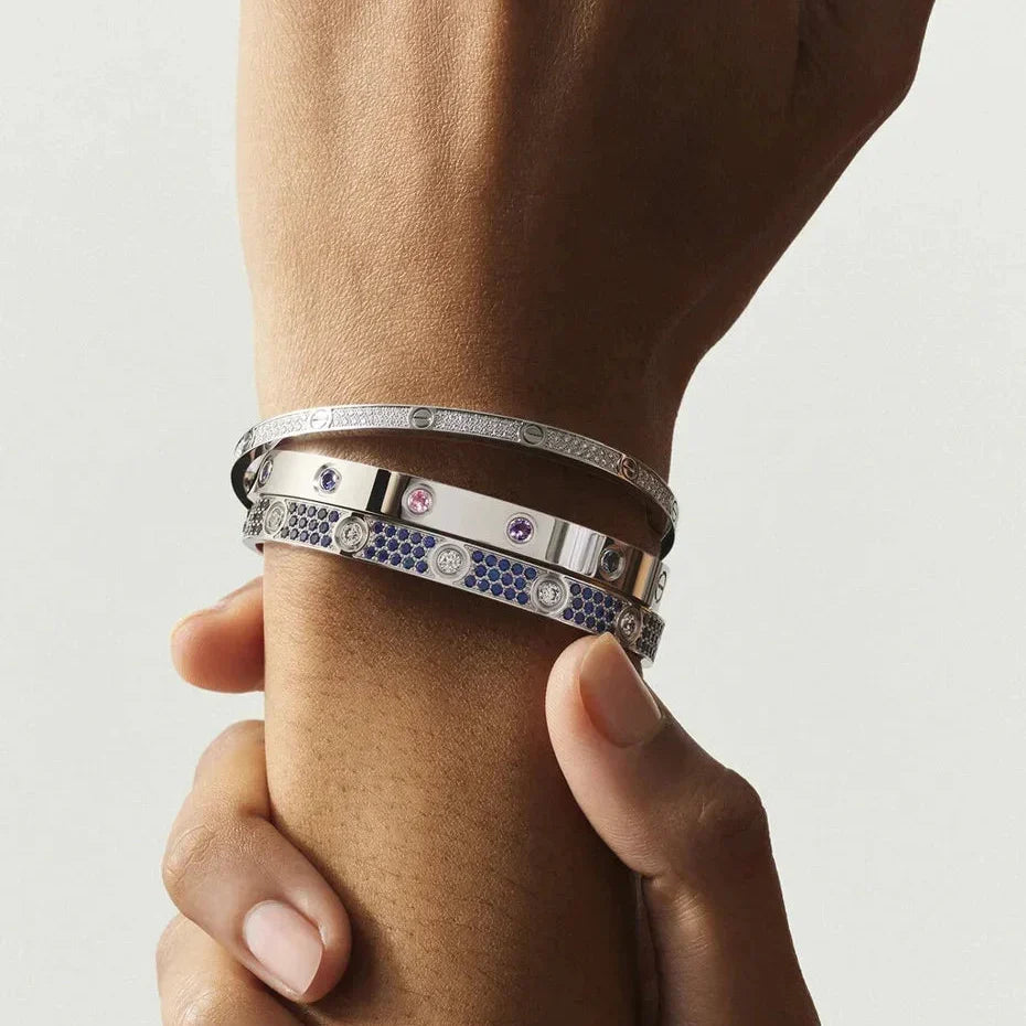 [Riva Jewelry] クラシック 6.1MM ラブブレスレット 10ダイヤモンド マルチカラー
