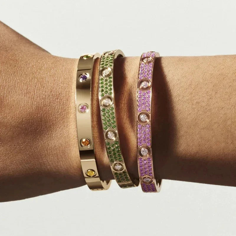 [Riva Jewelry] クラシック 6.1MM ラブブレスレット 10ダイヤモンド マルチカラー