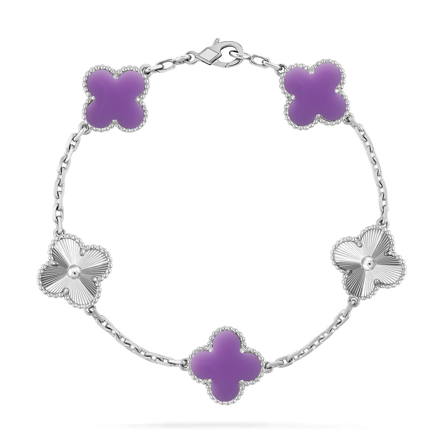 [Riva Jewelry]ラッキー クローバー 5モチーフ ブレスレット - ラベンダー コレクション
