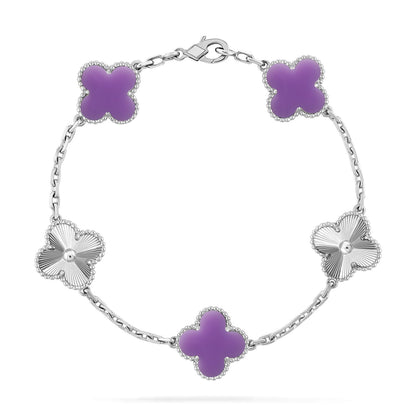 [Riva Jewelry]ラッキー クローバー 5モチーフ ブレスレット - ラベンダー コレクション