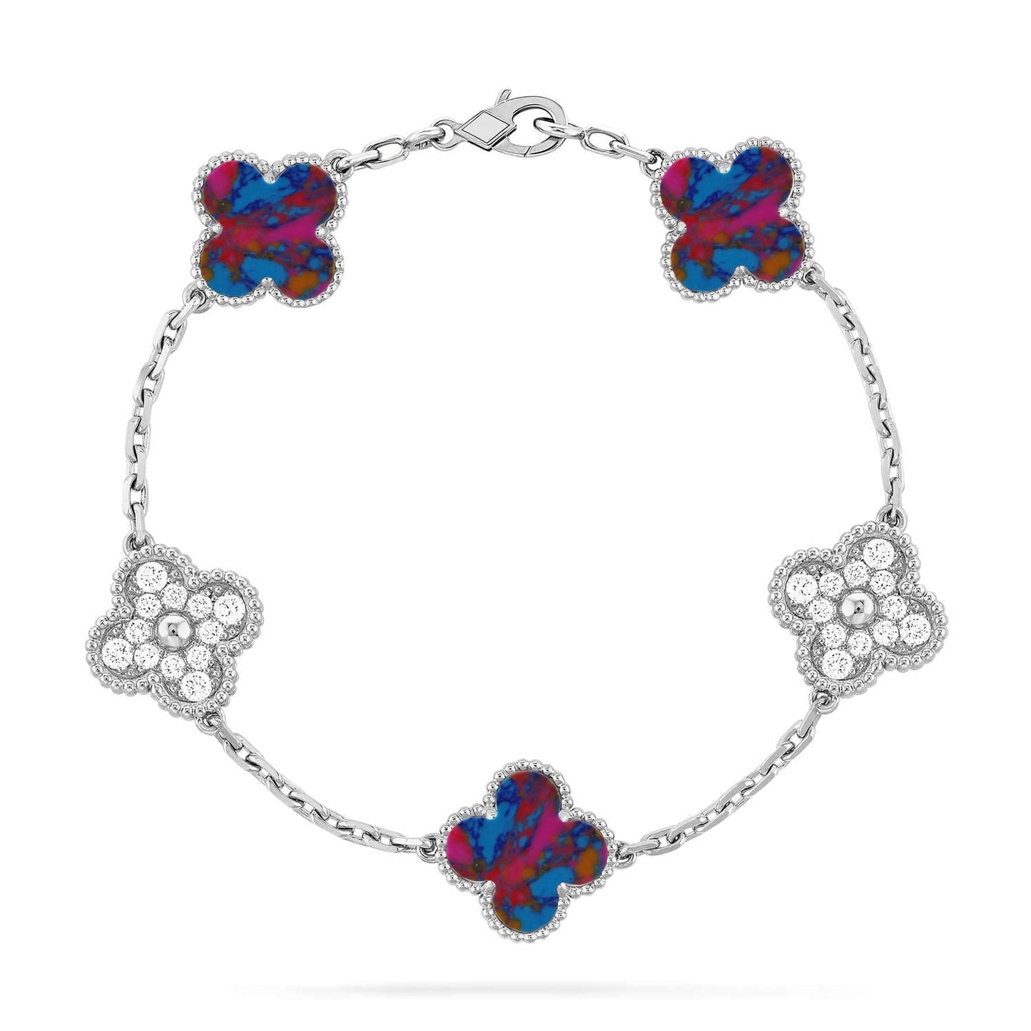 [Riva Schmuck]VIERBLÄTTRIGES GLÜCKSSYMBL 5-MOTIV-ARMBAND – MULTI-EDELSTEIN-KOLLEKTION