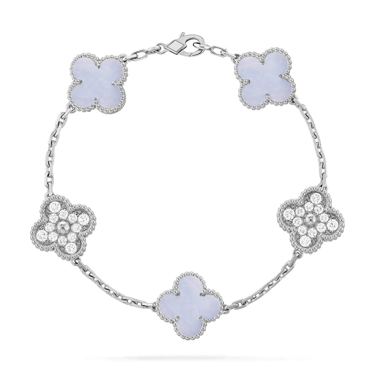 [Riva Jewelry]ラッキー クローバー 5モチーフ ブレスレット - パープルカルセドニー コレクション