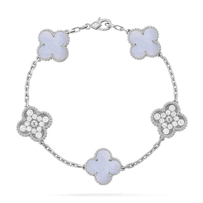 [Riva Jewelry]ラッキー クローバー 5モチーフ ブレスレット - パープルカルセドニー コレクション