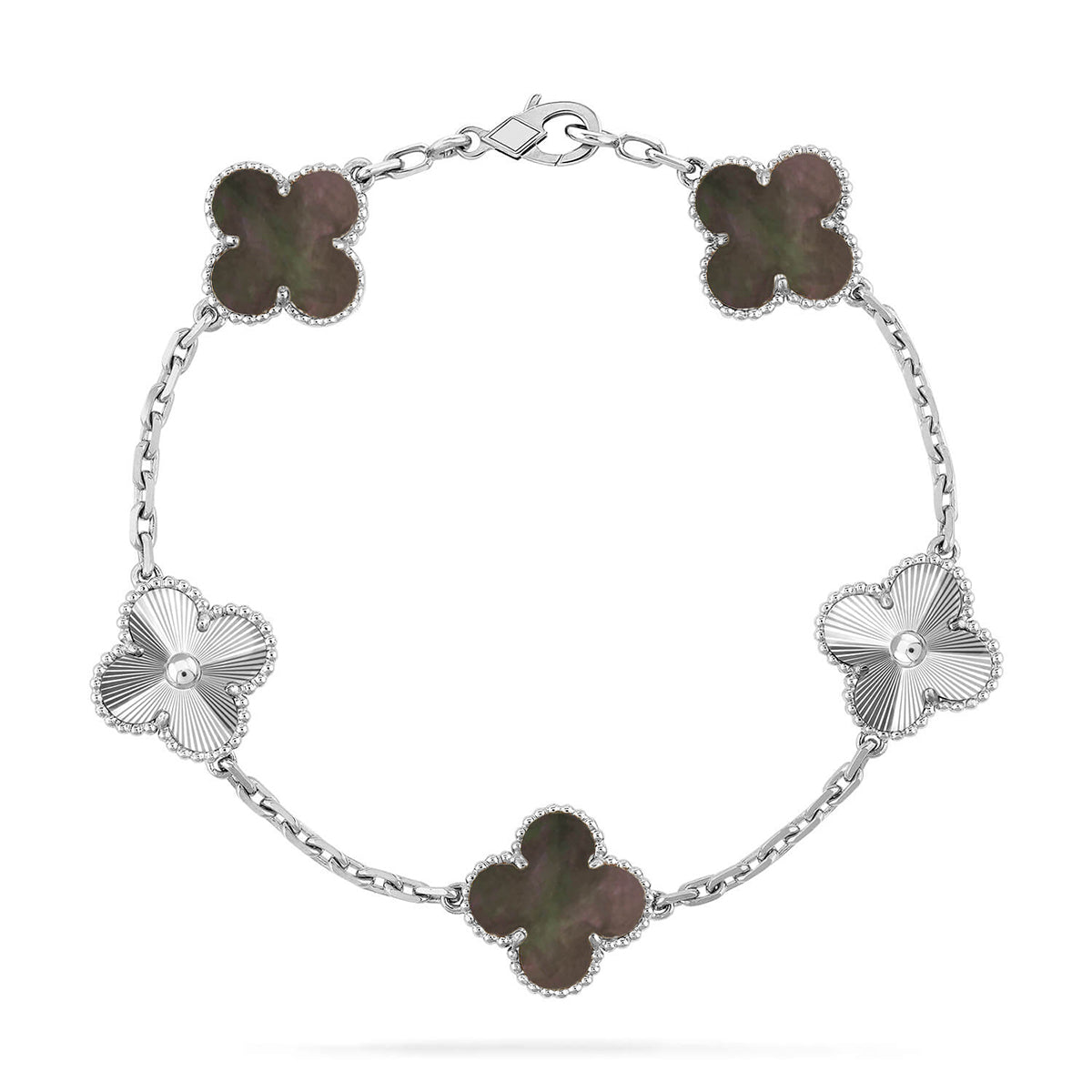 [Riva Jewelry]LUCKY CLOVER 5-MOTIF BRACELET - GREY MOTHER-OF-PEARL COLLECTION