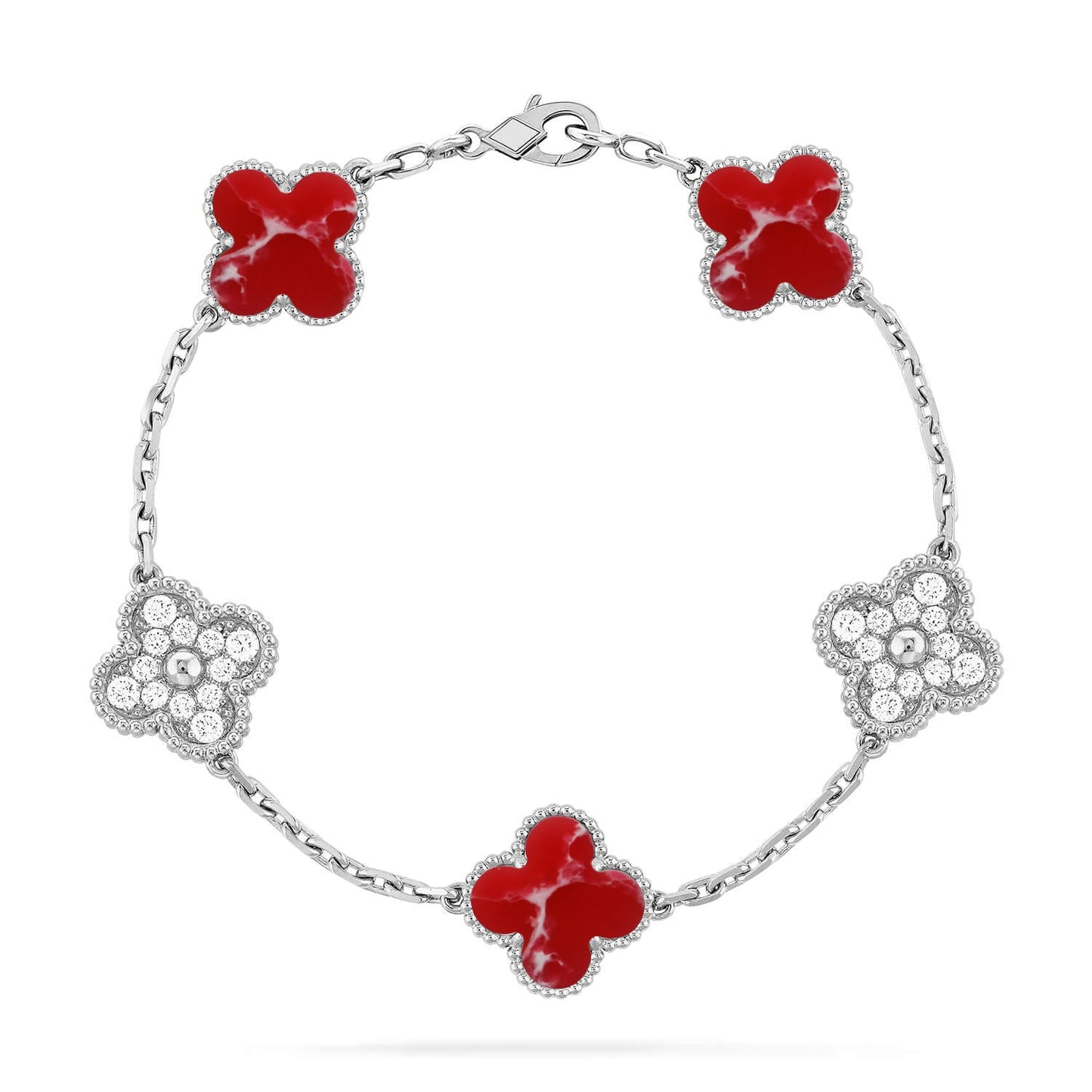 [Riva Schmuck]LUCKY CLOVER 5-MOTIV-ARMBAND - RED LARIMAR KOLLEKTION