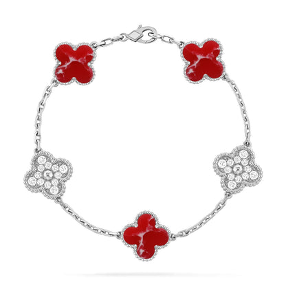 [Riva Schmuck]LUCKY CLOVER 5-MOTIV-ARMBAND - RED LARIMAR KOLLEKTION