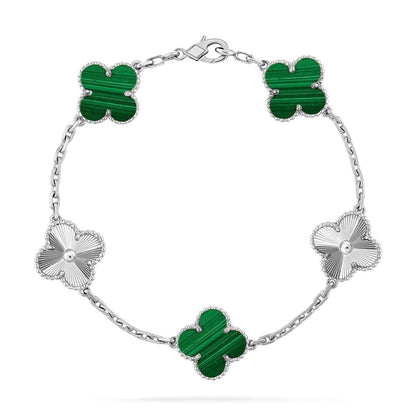 [Riva Jewelry]ラッキー クローバー 5モチーフ ブレスレット - マラカイト コレクション