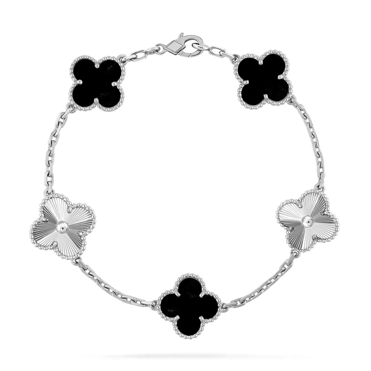 [Riva Schmuck]Glückskleeblatt-Armband mit 5 Motiven - SCHWARZE ONYX-KOLLEKTION