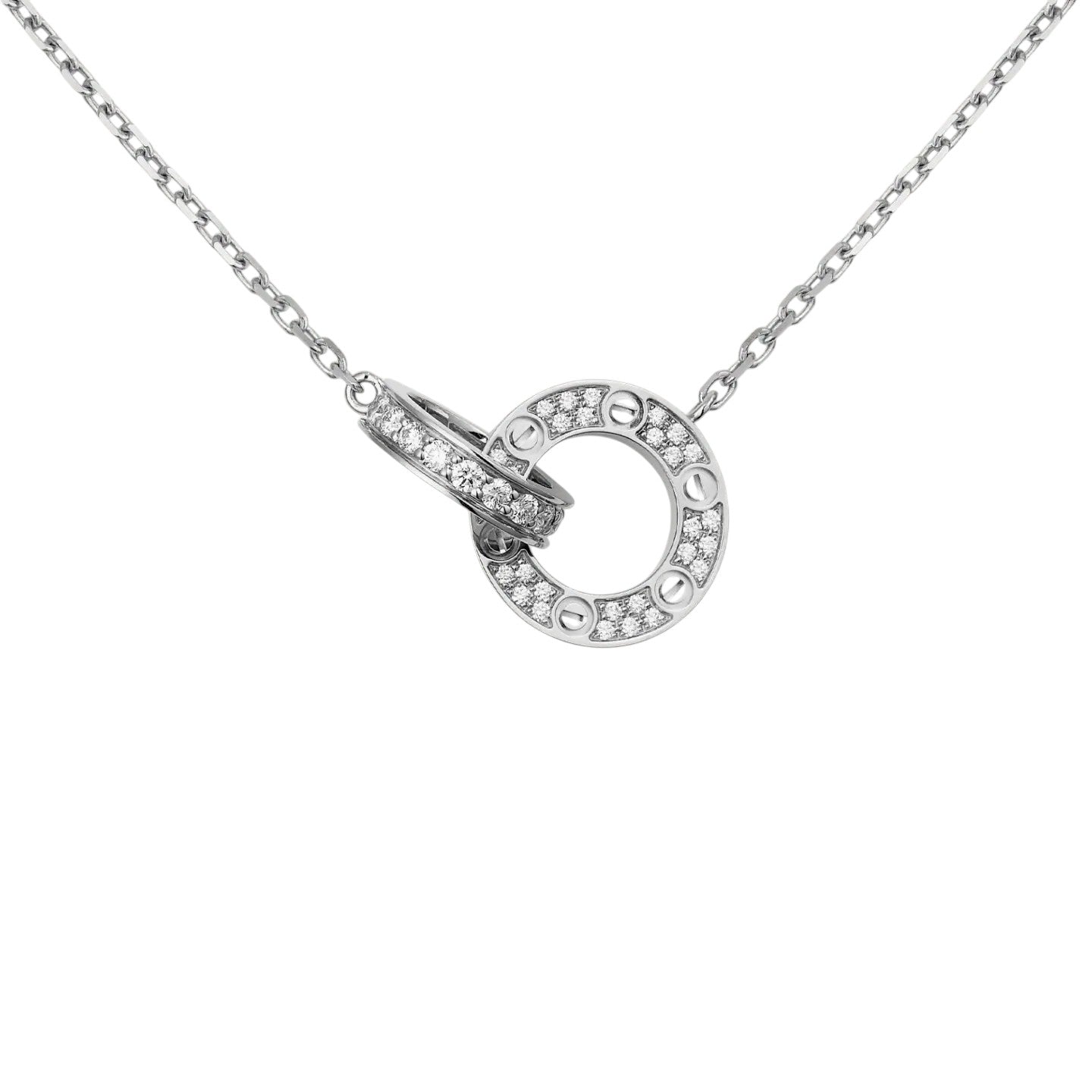 [Riva Jewelry]LOVE DOUBLE-RING PENDANT FULL-PAVÉ NECKLACE
