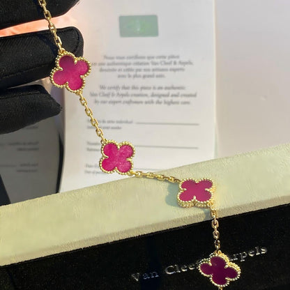 [Riva  Jewelry]NEW CLOVER 5 MOTIFS PINK ENAMEL BRACELET