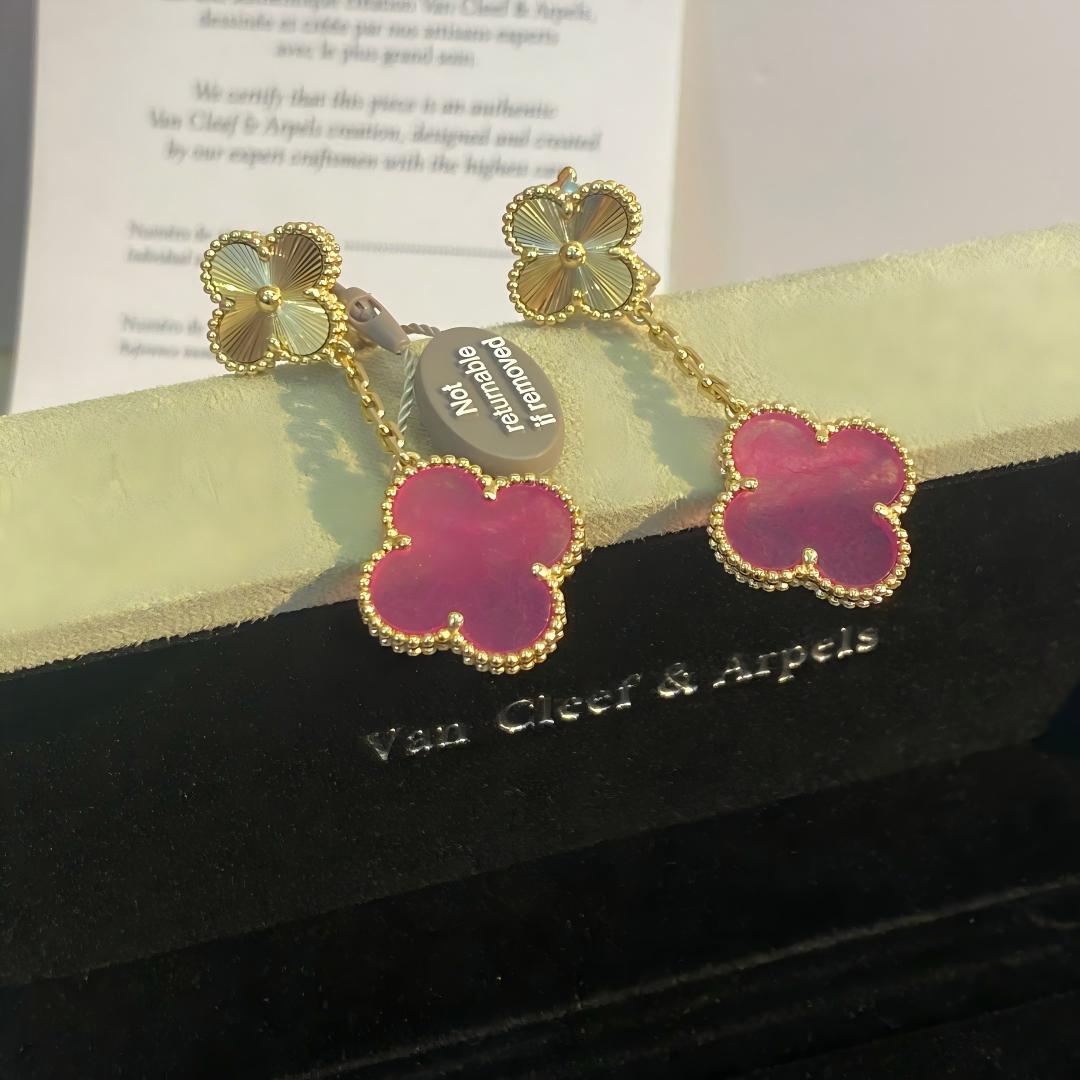 [Riva  Jewelry]NEW CLOVER 2 MOTIF PINK ENAMEL EARRINGS