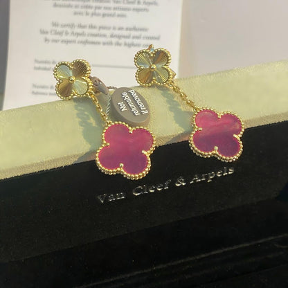 [Riva  Jewelry]NEW CLOVER 2 MOTIF PINK ENAMEL EARRINGS