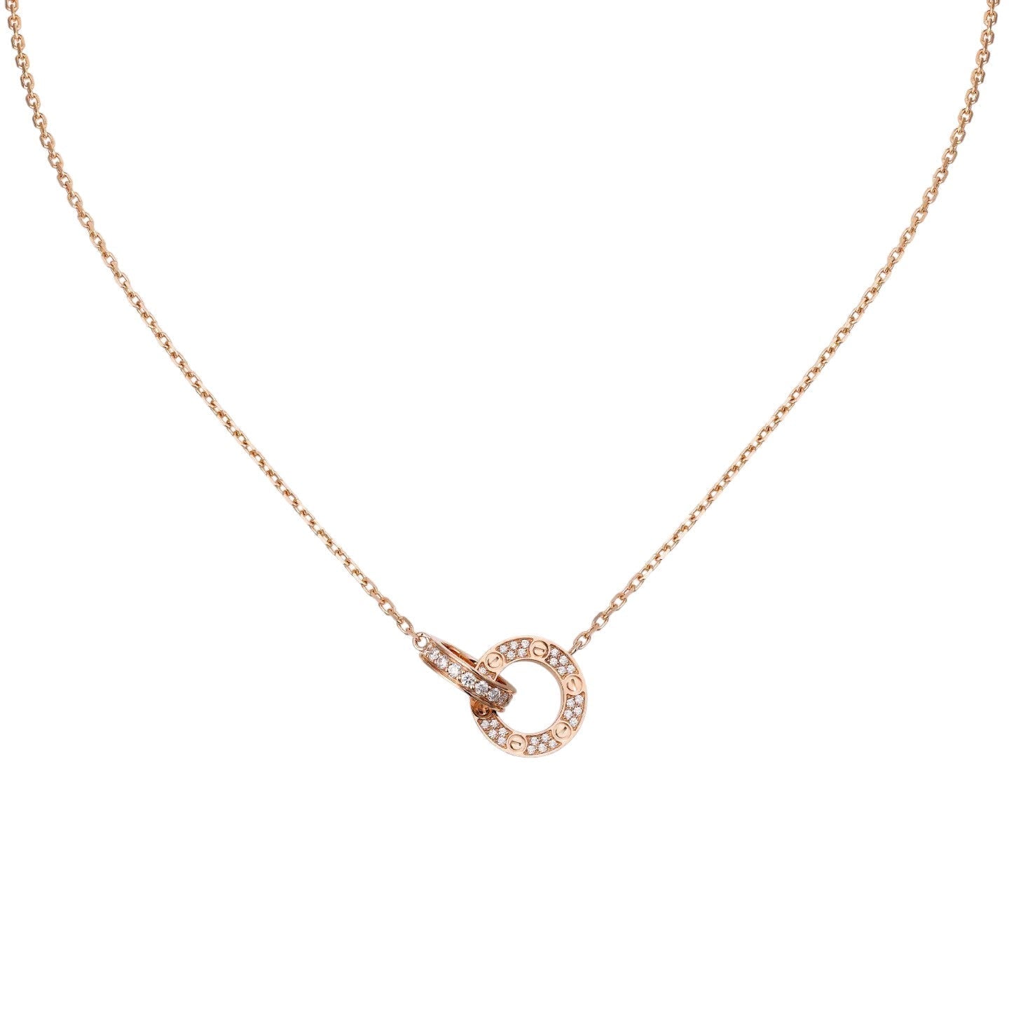 [Riva Jewelry]LOVE DOUBLE-RING PENDANT FULL-PAVÉ NECKLACE